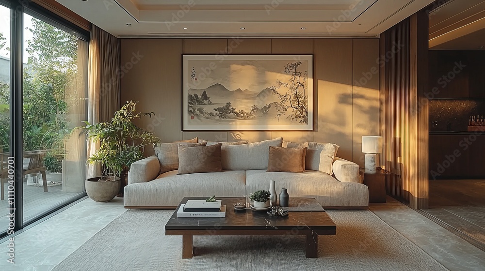 Serene living room with natural light and minimalist decor Serene living room with natural light and minimalist decor