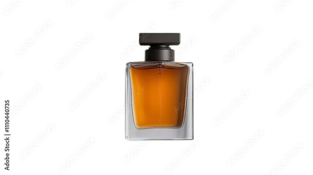 Elegant Perfume Bottle with Amber Liquid on Transparent Background Elegant Perfume Bottle with Amber Liquid on Transparent Background