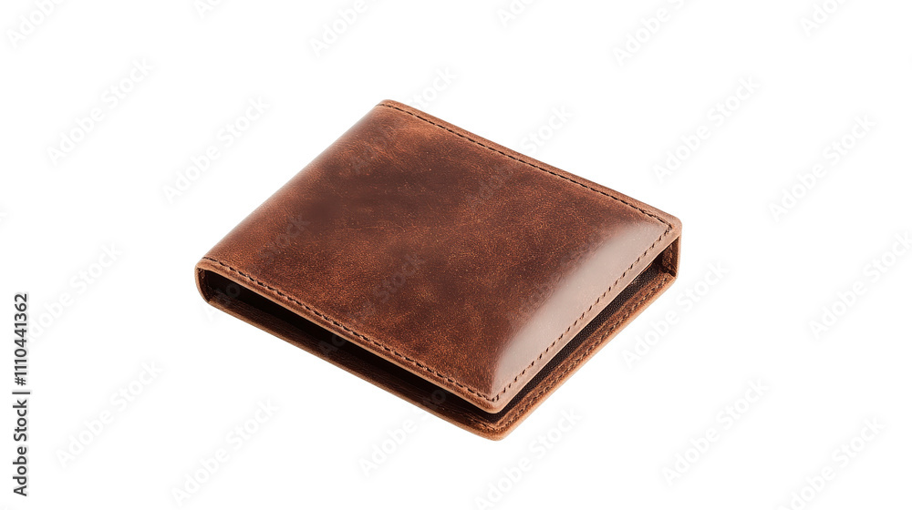 Classic Brown Leather Wallet on White Background
