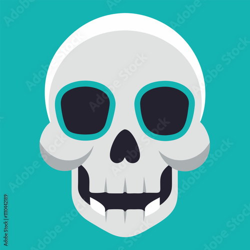A skull with blue eyes and a green background