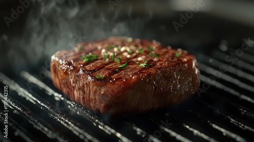 A juicy steak sizzling on a grill