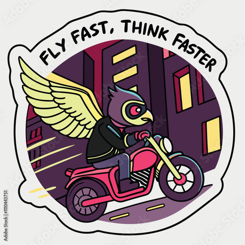 Adobe Illustrator Artwork, a person on a motorcycle with wings like fast fast speed.