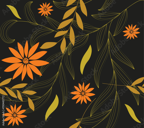 Bild auf Leinwand floral strokes seamless pattern, Organic shapes abstract floral