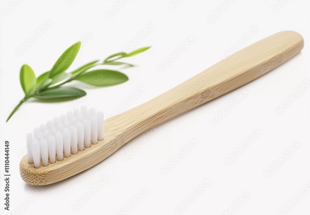  Natural Bamboo Toothbrush Isolated on White Background: Soft Bristles for Oral Hygiene Care, brush teeth, wood toothbrush 