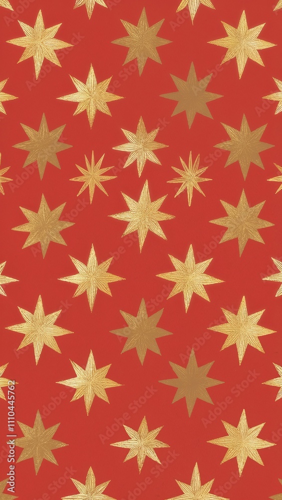 Gold Star pattern hand drawn design on Red background illustration Gold Star pattern hand drawn design on Red background illustration