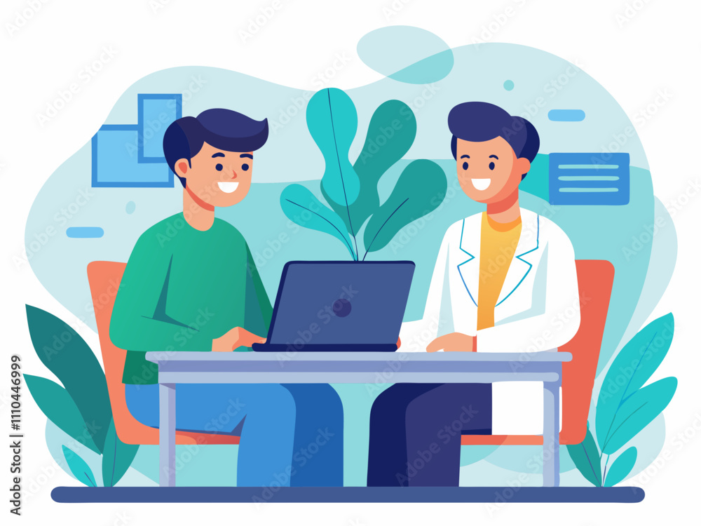 doctor and men sitting at a table with a laptop doctor and men sitting at a table with a laptop