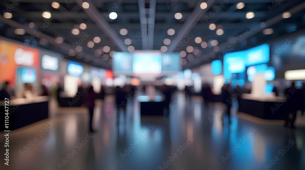 Blurred background of event exhibition show public hall, business trade concept commercial consumer shopping showcase international trade in economy technology market, business branding advertisement