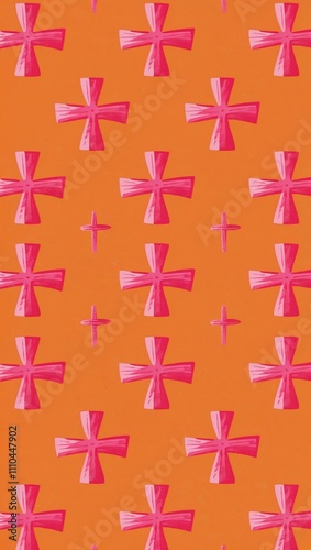 Pink Cross pattern hand drawn design on Orange background illustration