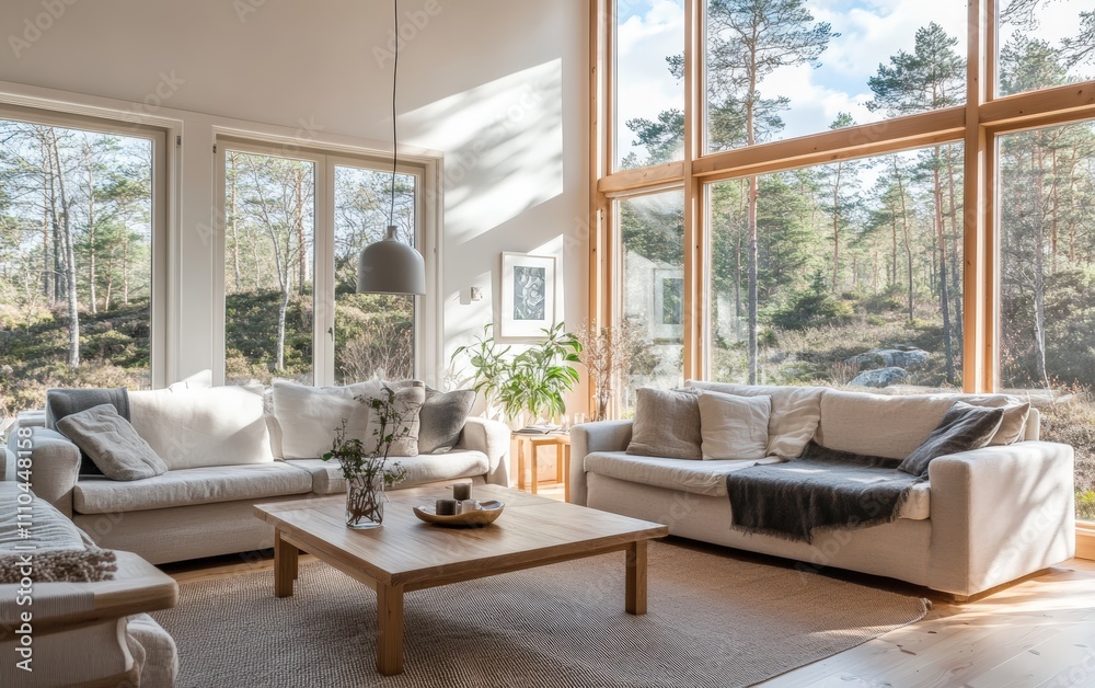 Scandinavian Lounge Bright and cozy living room with Scandinavian interior design. Comfortable sofa, natural wood coffee table, and large windows letting in natural light. Scandinavian Lounge Bright and cozy living room with Scandinavian interior design. Comfortable sofa, natural wood coffee table, and large windows letting in natural light.