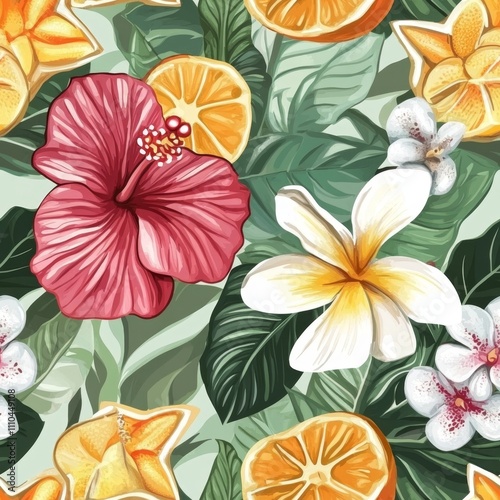 Exotic Tropical Floral Fruit Pattern Seamless pattern