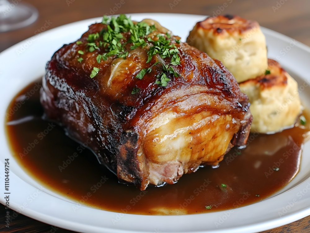 Roasted Pork Shoulder With Crispy Skin Served With gravy Roasted Pork Shoulder With Crispy Skin Served With gravy