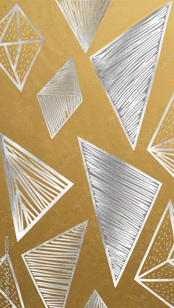 Fototapeta premium Silver Parallelogram pattern hand drawn design on Brown background illustration