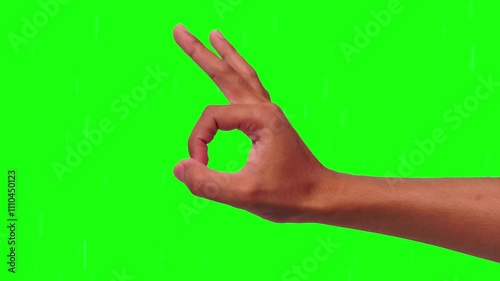 Okay Hand Gesture Symbol on Green Screen Background.