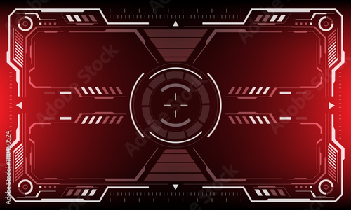 HUD white sci-fi interface screen view black geometric design virtual reality futuristic technology creative display on red vector