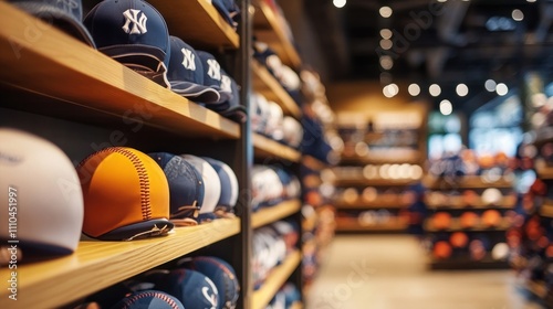 High-quality baseball equipment on display, modern sports shop 