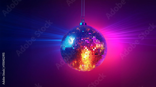 Glittering colorful disco ball hanging under the ceiling - symbol of party and celebration photo