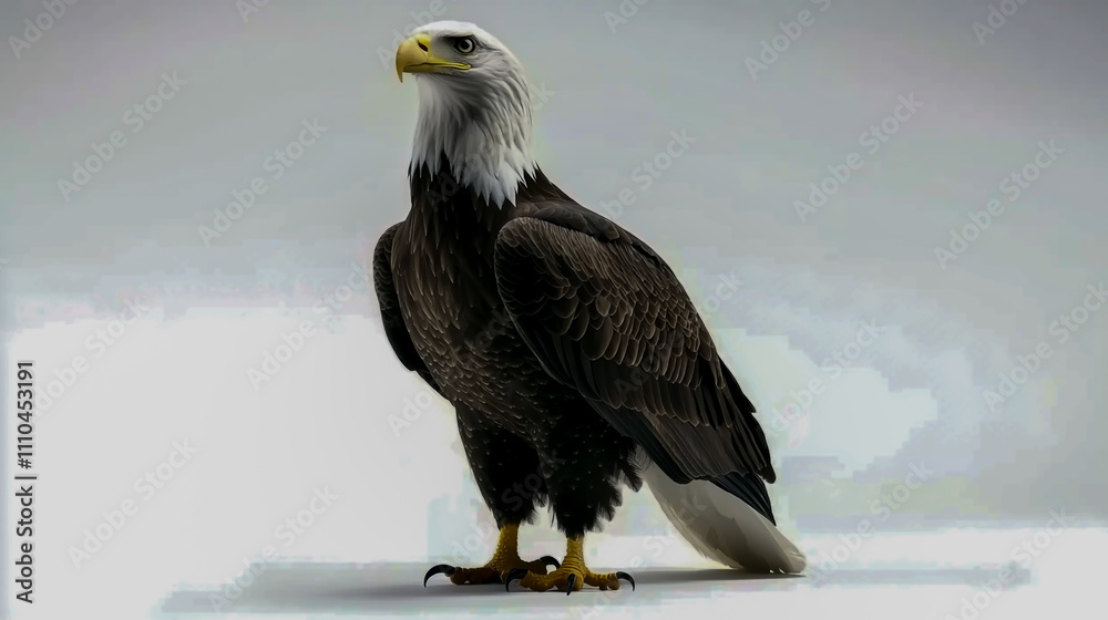 Full-body American bald eagle, standing proudly, isolated on a white background Full-body American bald eagle, standing proudly, isolated on a white background