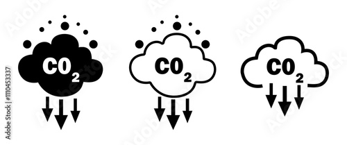 Reduction Greenhouse CO2 with Cloud Emission Icon Set. Carbon Dioxide Pollution (11:11). Co2 emission with cloud vector illustration on white background. global warming. co2.
