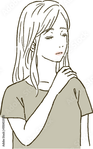 ビューティー　肩こり感で悩む女性のイラストレーションセット