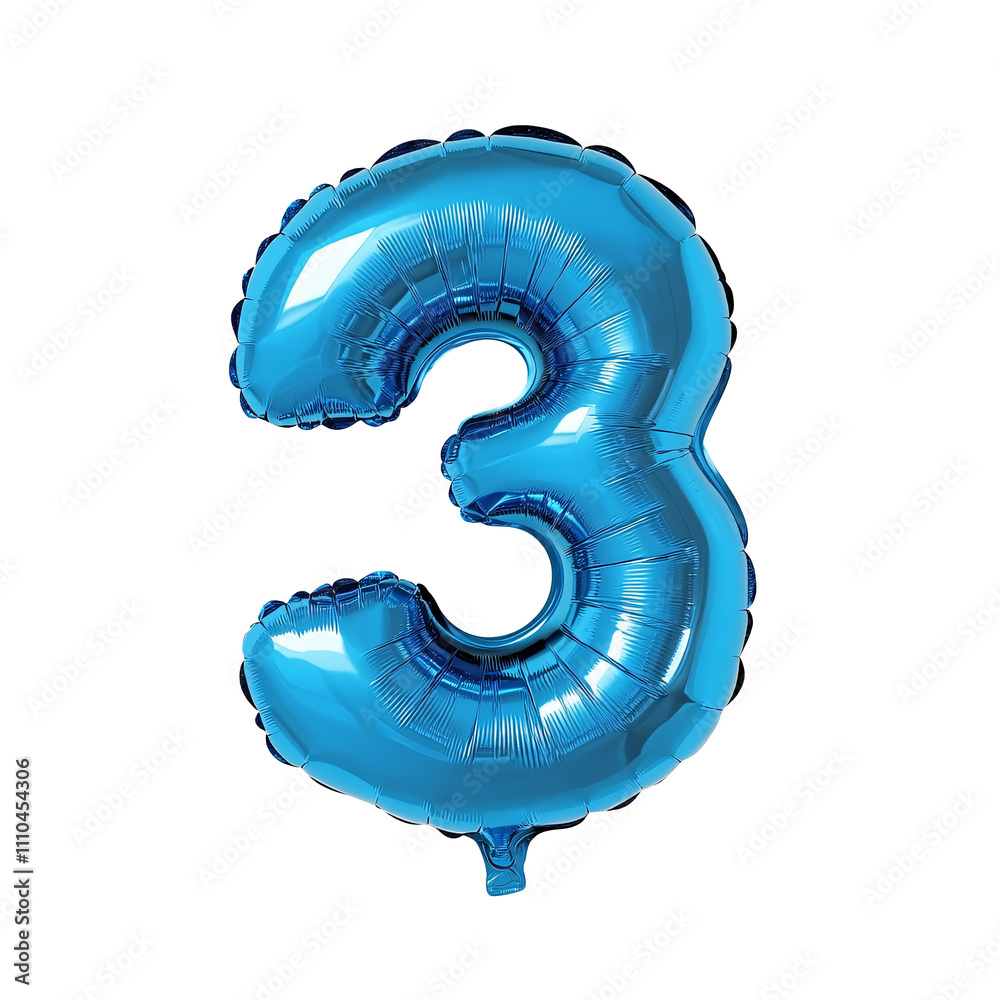 Number 3 blue balloon font isolated on white & transparent a background. Number 3 blue balloon font isolated on white & transparent a background.