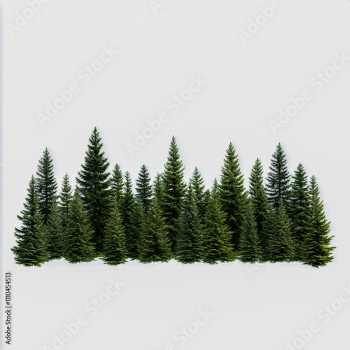 Green forest trees isolated against a clean white background