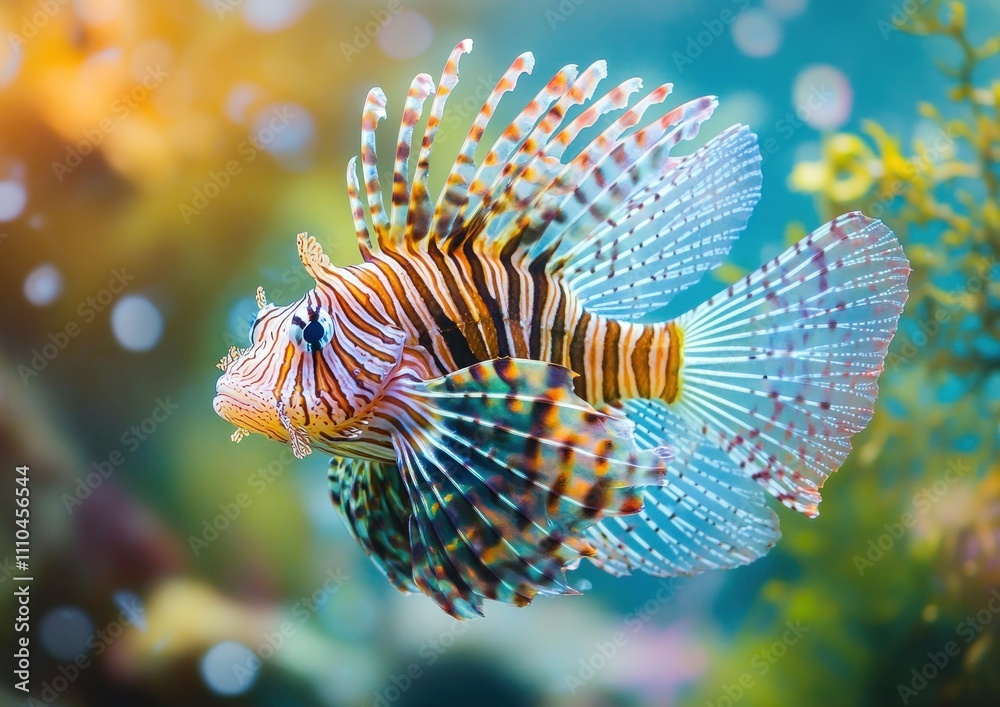 Fototapeta premium A lionfish is swimming in the water