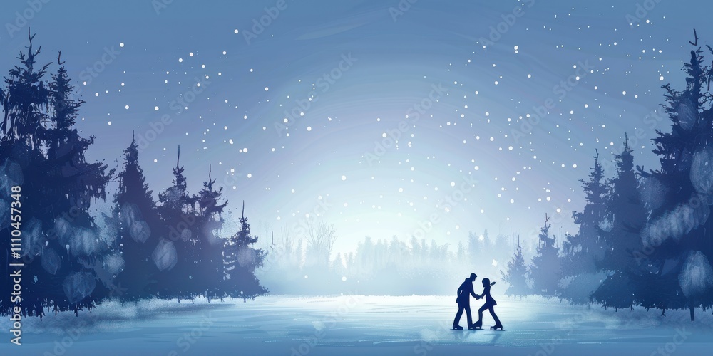 Winter Wonderland - A Couple's Romantic Ice Skating Adventure Amidst Snowy Pines Winter Wonderland - A Couple's Romantic Ice Skating Adventure Amidst Snowy Pines