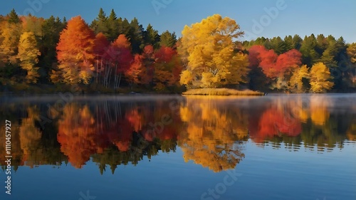 autumn trees reflected in water
