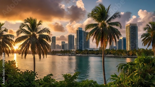 Fototapeta Naklejka Na Ścianę i Meble -  palm trees at sunset