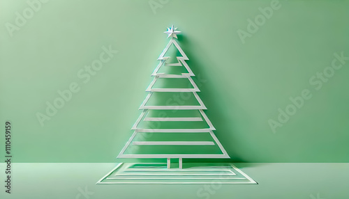 Wallpaper Mural Minimalist Christmas Tree Design with Paper Strips and Star on a Soft Green Background for Contemporary Holiday Decor Torontodigital.ca