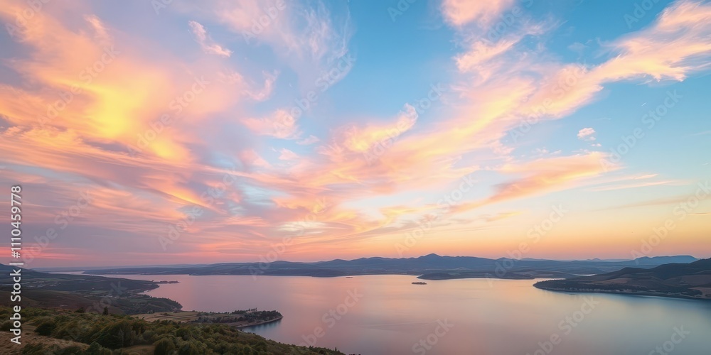 Soft pastel sunset over a tranquil countryside landscape with rolling hills and a calm lake reflecting the colorful sky, sky, nature, tranquil Soft pastel sunset over a tranquil countryside landscape with rolling hills and a calm lake reflecting the colorful sky, sky, nature, tranquil