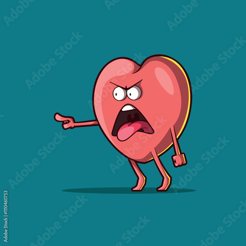 An Angry Heart Character screams vector illustration. Mascot, emotion design concept.