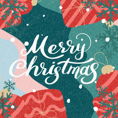 Vector illustration Marry Christmas background. Hand drawn lettering.