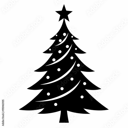 Christmas Tree vector black silhouette line on white background