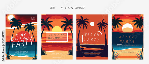 Beach Party Template Set with Palm Trees