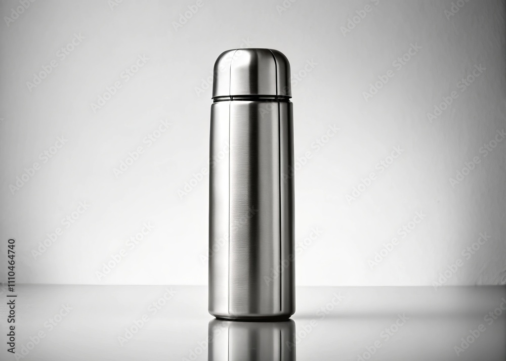 Close-Up Silhouette of an Empty Stainless Steel Thermos Water Bottle Isolated on a White Background Ideal for Minimalist and Product Photography Needs Close-Up Silhouette of an Empty Stainless Steel Thermos Water Bottle Isolated on a White Background Ideal for Minimalist and Product Photography Needs