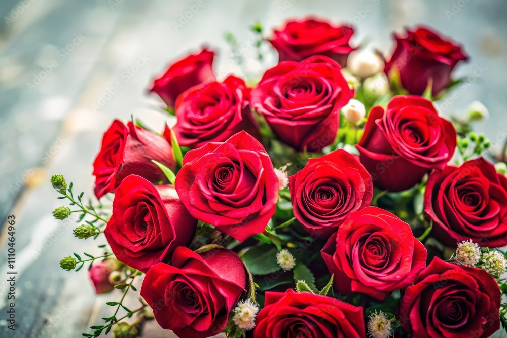 Obraz premium Closeup of a Colorful Flower Bouquet Featuring Red Roses Isolated on a White Background with Tilt-Shift Photography for a Unique Perspective and Artistic Appeal