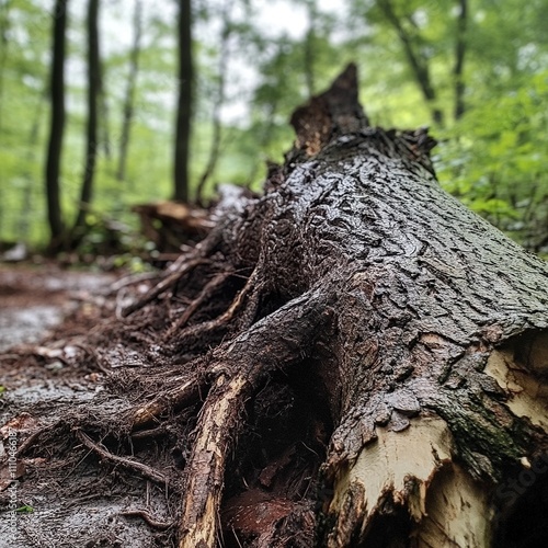  Fallen Tree with Exposed Roots After Storm/Tornado/Wind photo