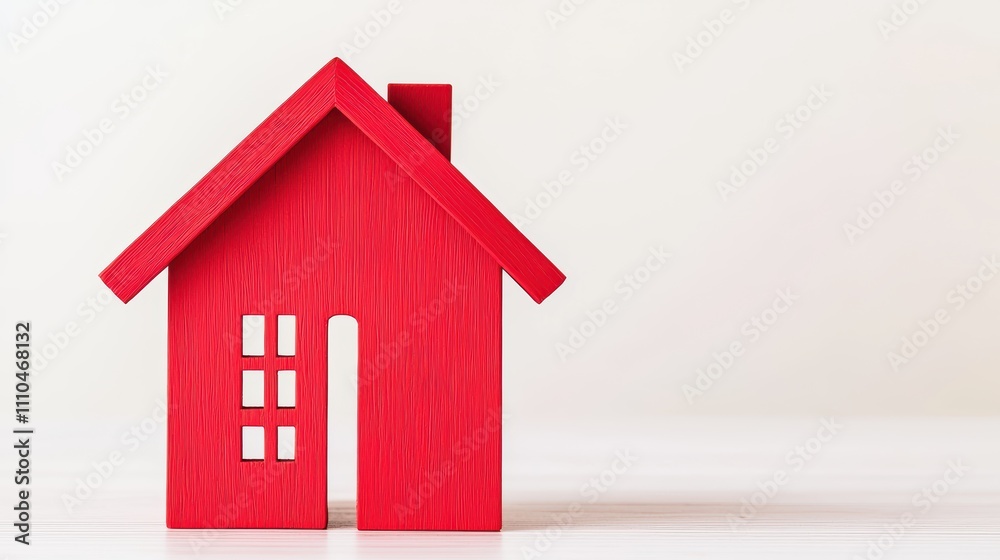 Bright Red Wooden House Model on a Light Background for Decoration Bright Red Wooden House Model on a Light Background for Decoration