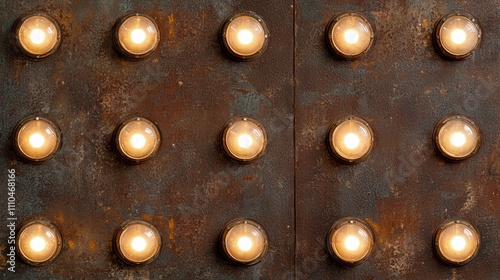 Vintage Industrial Light Bulbs on Rusty Metal Background