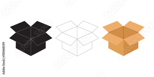 Open Box Silhouette, Line Icon Set