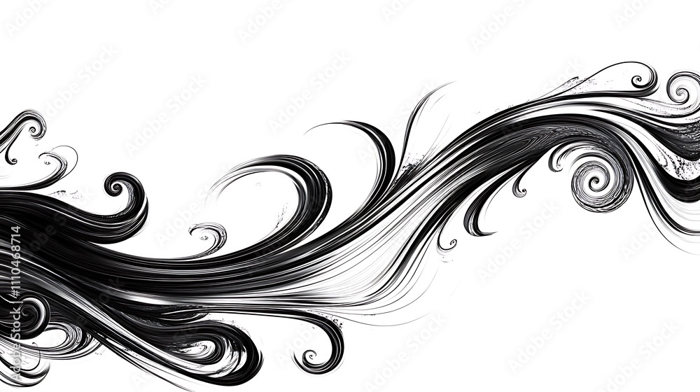 Black swirling lines on a white background, creating a bold and dynamic design. 
