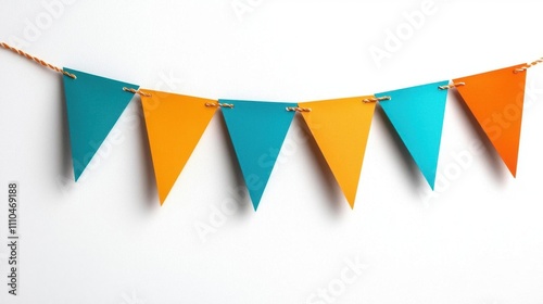 Free Download A photostock of a group of colorful triangular party banners hanging in a row, isolated on a clean white background, cheerful and celebratory. High Quality - GFXLoad