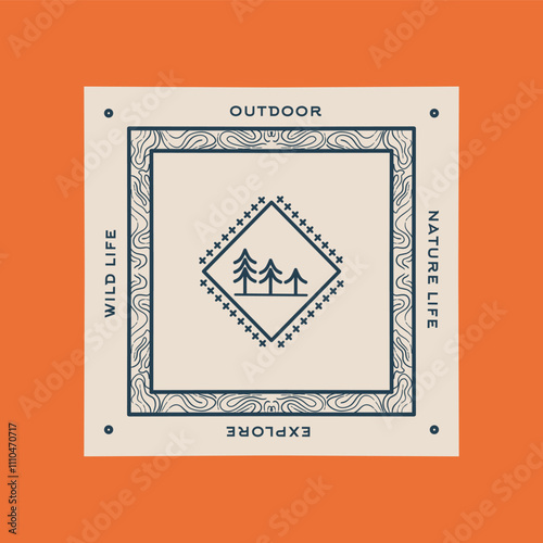 Outdoor Adventure Nature Badge with Forest Theme Perfect for Bandana Design, etc