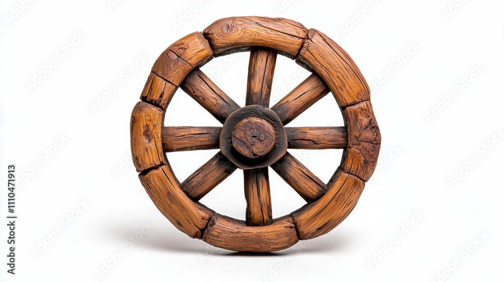 A photostock of a rustic wagon wheel made of wood, isolated on a clean white background, perfect for vintage or rural themes. High Quality A photostock of a rustic wagon wheel made of wood, isolated on a clean white background, perfect for vintage or rural themes. High Quality