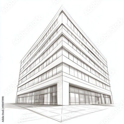 Architecture building construction perspective design and modern urban building line drawing on a white background, 3D illustration