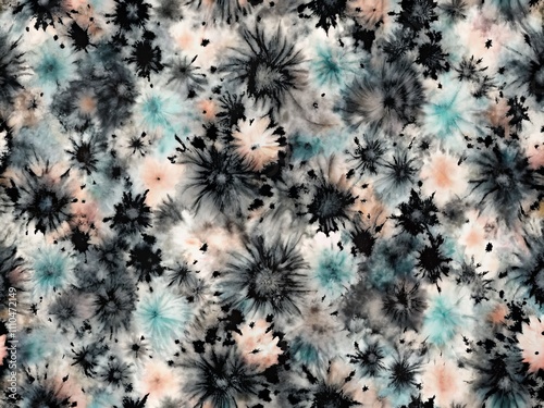 Elegant Black Tie Dye Pattern with Pastel Splash and Grungy Texture, Perfect for Textile Design and Artistic Backgrounds in Various Creative Projects
