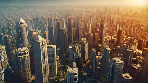 global warming high temperature city heat wave in summer season concept.