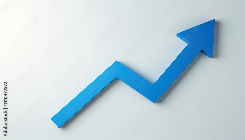 Stylized upward pointing arrow in blue. visual effect of volume and upward movement. Stylized upward pointing arrow in blue. visual effect of volume and upward movement.