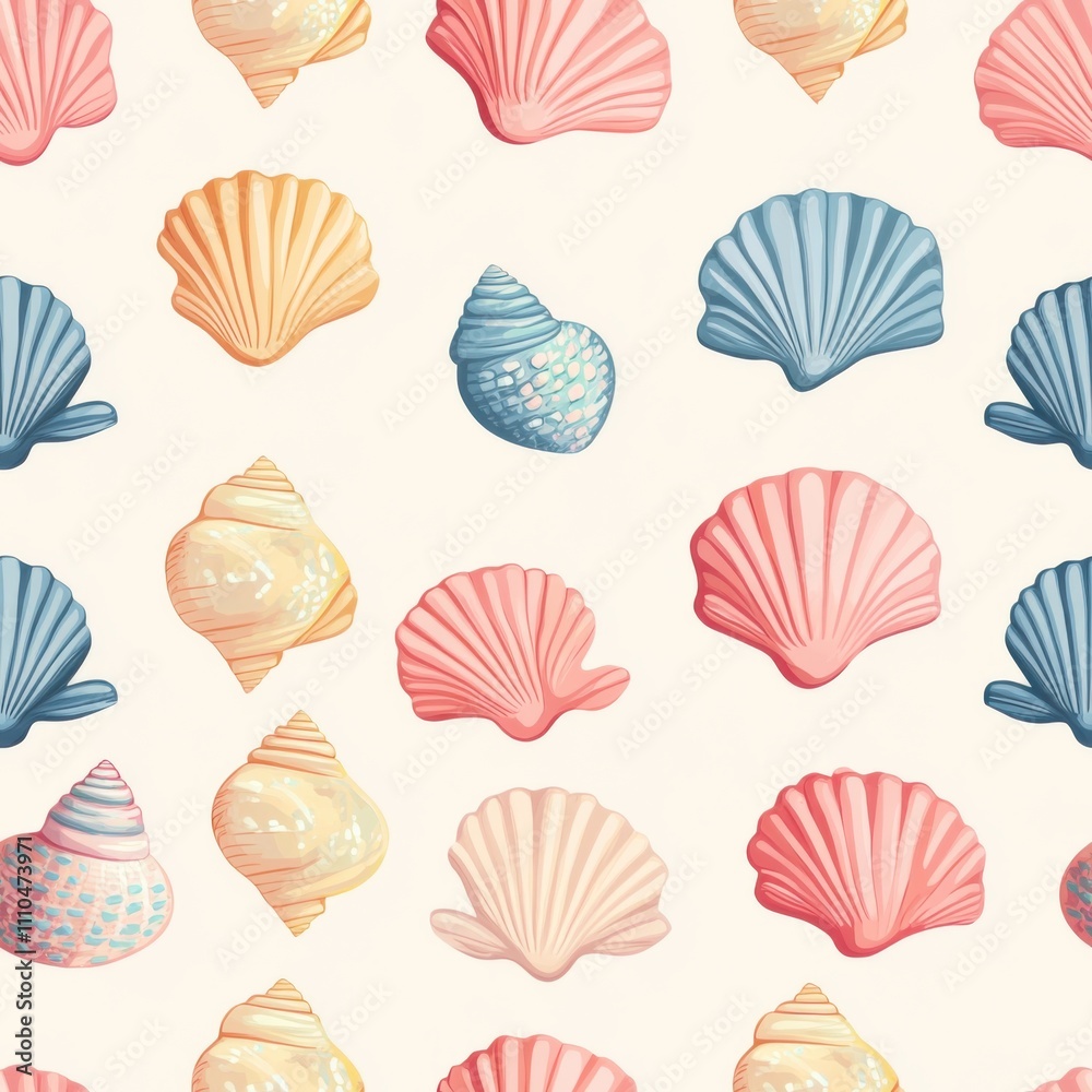 Soft Pastel Seashell Mosaic Pattern Repeat Background Soft Pastel Seashell Mosaic Pattern Repeat Background